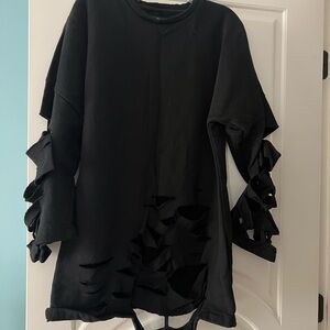 Black Distressed Long Sleeve Top